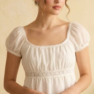 White Lace-Trim Babydoll Top